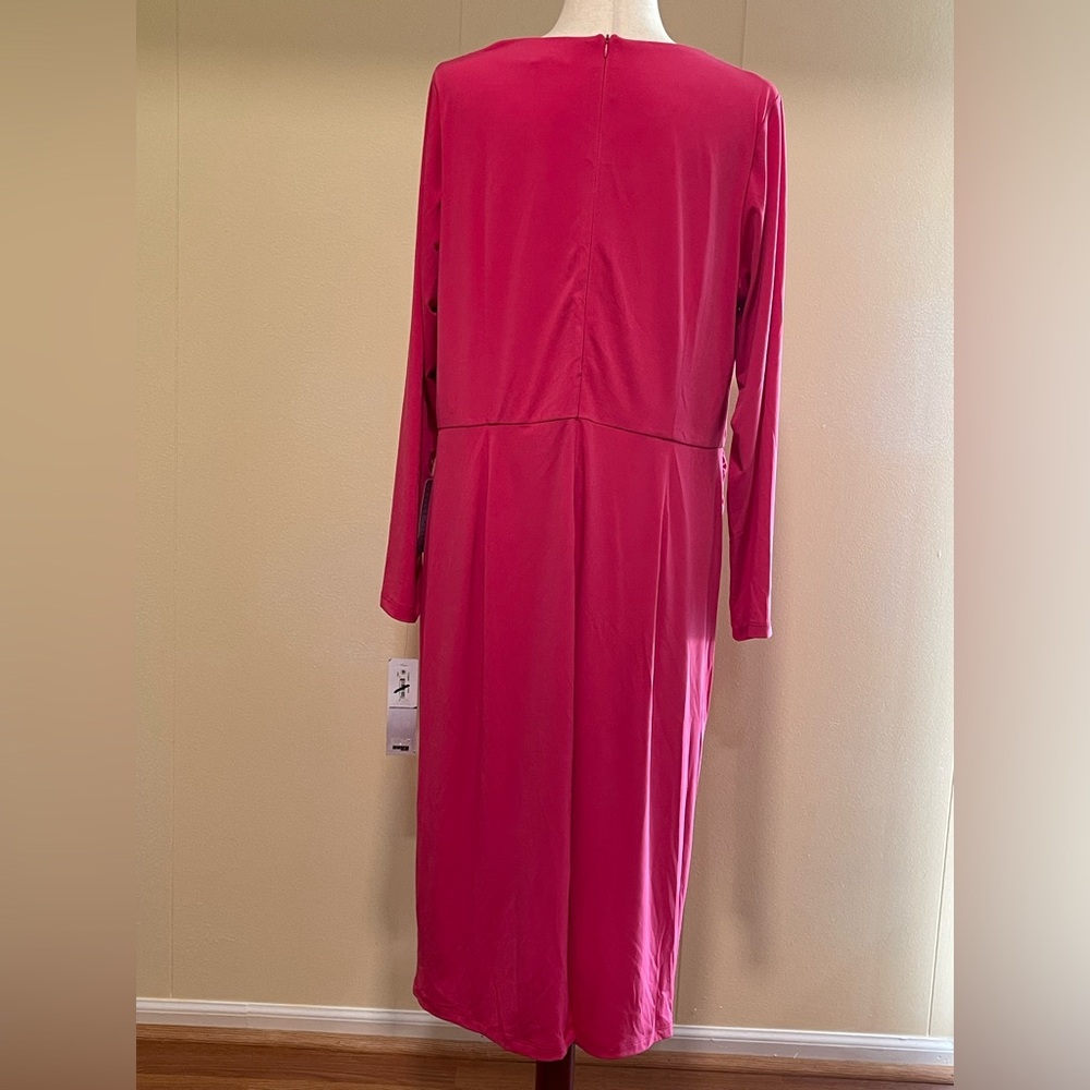 NWT London Times Woman Draped Neck Long Sleeve Jersey Dress Hot Pink Size 16W - Picture 5 of 6